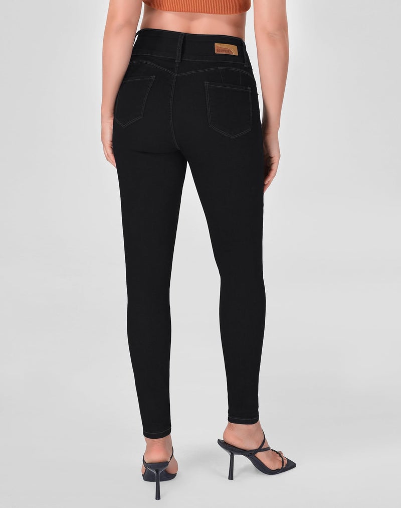 roswear Women's Stretchy Skinny Jeans High Waist Tummy Control Jeggings Slim Fit Denim Pants Black - Image 2